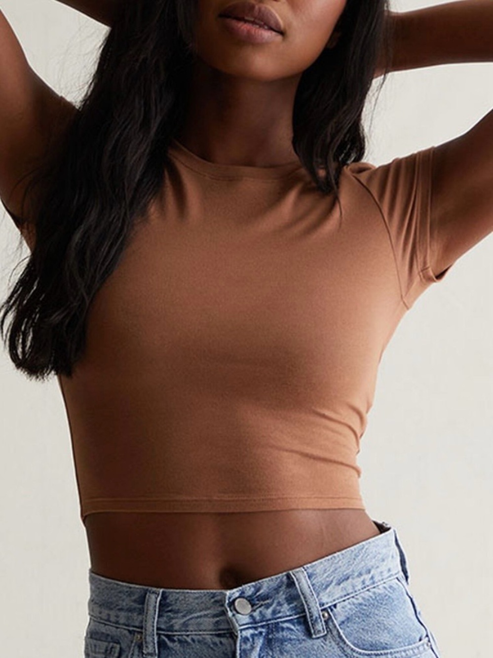 PS Basics by Pacsun Womens Brown July Easy T-Shirt Cropped Babydoll Tee